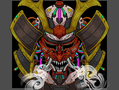 Mecha Red Samurai cyberpunk design graphic design illustration japan mecha samurai urban
