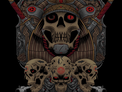 The Undying Warrior's apparel art dark dark art design devil graphic design illustration japan japanese mecha merch samurai satan skull