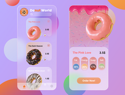 Donut World branding design donut donuts e commerce figma food glass illustration logo morphism ordering app ui ux