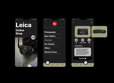 Prototype online shop project Leica. 35mm analog app design iphone leica minimalism mobile mobileui mobileux phone photography productdesign ui uimobile uiux ux uxmobile uxui