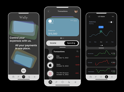 UI/UX `Wally Wallet App . bank design iphone mobile mobileui mobileux pay payment phone ui uiux ux
