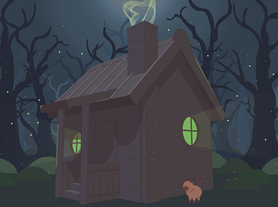 Witch house cat fantasy house illustrator vector