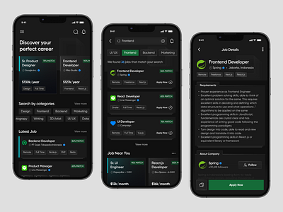 Job Finder Mobile App (Dark) clean dark design job finder job finder app mobile app ui ui design uiux ux