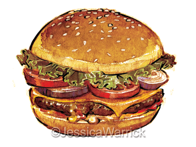 Hamburger Stock illustration burger cheeseburger food greasy hamburger illustration lettuce meat sandwich stock art tomatoes