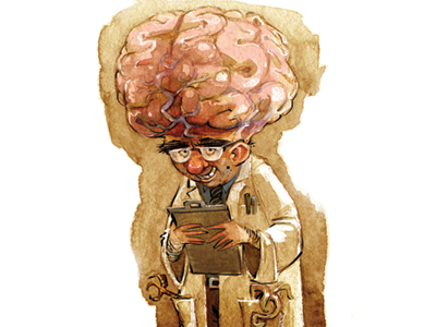 Dr. Lobeinski brain clipboard doctor evil frontal lobe genius lab coat mad scientist