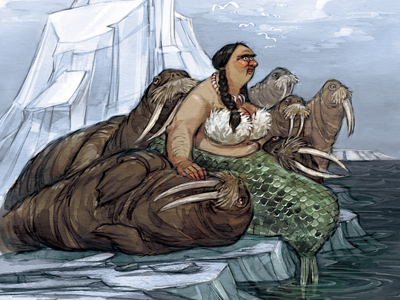 The Arctic Walrus Whisperer arctic digital humor ice illustration mermaid ocean walrus watercolor