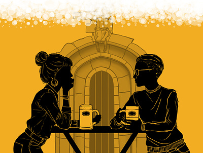 Cover of Brno city magazine KAM beer art cover illustration silhouette