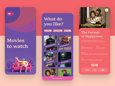 UI Design for a movie suggestion app amazon hollywood illustration mobile app mobile app design mobile ui movie app movie lover movie review movies movies app netflix reviews stay home stay safe ui ui design ux ux ui will smith