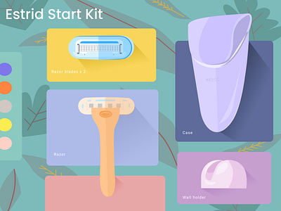 Estrid start kit design estrid flat illustraion razor vector vegan web