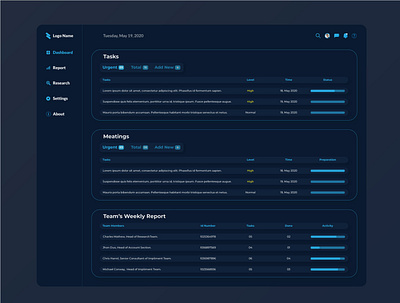 Corporate Task Manager Dashboard Concept corporate design dashboard app dashboard ui ui website concept