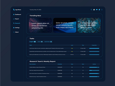 Corporate Task Manager Research Dashboard Concept