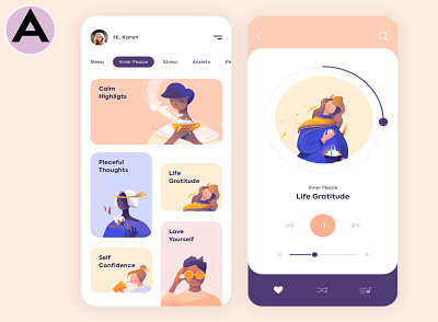 UI/UX Design For Mobile App - Mindfulness animation branding design illustration illustrator logo minimal typography ui ux vector web