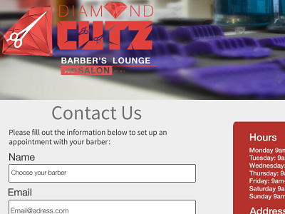 Diamond Cutz "Contact us" page barbers contactus firsttimedesigning photoshop webdesign