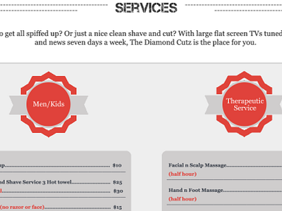 Diamond Cutz "Services" page barbershop design development firsttimedesign photoshop services webdesign