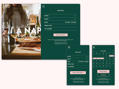 Hotel Exploration - Booking Calendar Drawer & Overlay availability calendar bed and breakfast calendar desktop desktop design drop downs hotel booking hotel website iphone8 mobile mobile design mobileui overlay pop out responsive design responsive website right drawer