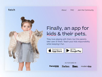 Pet Care App Landing Page - Daily UI #003 app concept app download app landing page app landing template daily ui 003 dailyui dailyui 003 desktop download landing page kids kids app landing page landing page ui pet app pet care ui ui design