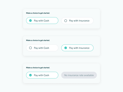 Healthcare Payment Selectors - Radial + Disabled button states cash disabled healthcare insurance microinteraction payment payment method radial ui ui design ux