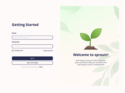 Log in page - Sproutr app dailyui design ui ux