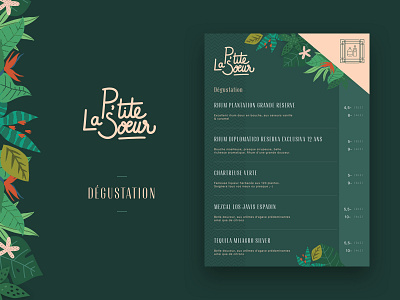 La Petite Soeur - Carte de Dégustation carte drink food graphic illustrations menu paris restaurant ui