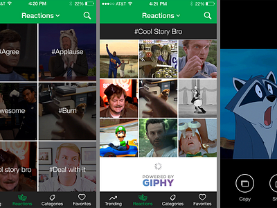 Gifr Reactions copy detail dropdown favorite gif green icon loading overlay reactions search share