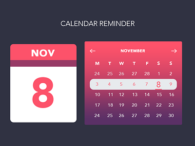 Calendar Reminder part.2 calendar color date flat graphic interface photoshop reminder uiux widget year