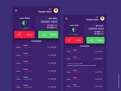 Conceptual Progressive Web Application - Wallet Lunes bitcoin blockchain color crypto crypto currency crypto wallet lunes project proposal ui user interface ux webapplication