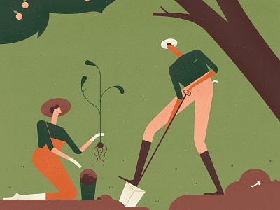 The Telegraph character digging fruit garden green lawn tree vector