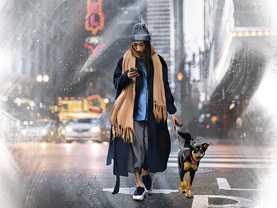 New Yorker walking the dog