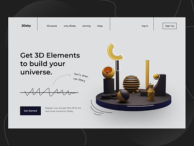 3Dsky - 3D assets website dashboard ui glassmorphism graphic design illustration ux