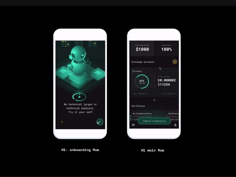 H1 - automating crypto portfolio & trading app design ux