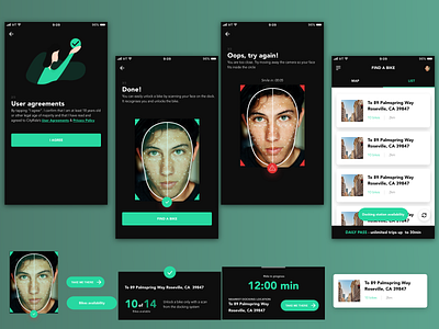 Bike sharing concept with face recognition and kiosk adobe xd app design elegant ui ux uxui