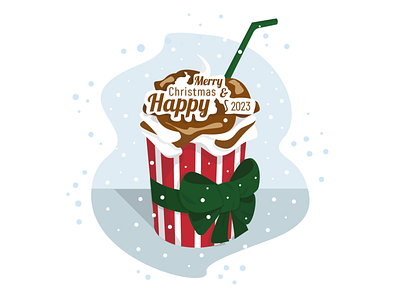 Christmas card 2023 adobe illustrator cat christmas coffee coffee with topping holiday season holidays illustration new year rabbit vector winter