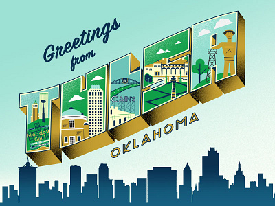 Travel Postcard Tulsa hand drawn handlettering letter postcard