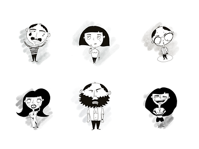 Playing around with character illustrations set #1 2d apple pencil cartoon character illustration characterdesign characters comic drawing flat illustration 2d illustration digital ipad pro monochrome people procreate rough illustration