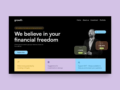 Investment Website branding business concept crypto dark ui desktop growth investment saas ui ui design web design