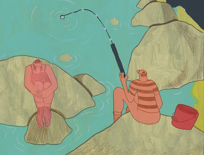 Fishing coloredpencil design drawing editorial editorial illustration figure gouache illustration painting