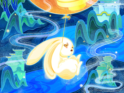 云间玉兔 animal antiquity art color illustration art lovely mid autumn festival rabbit