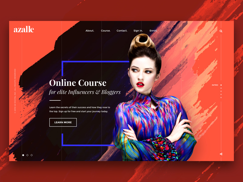 Azalle website concept web design sketch bloggers influencers concept fullscreen colorful