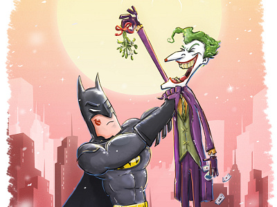 Christmas in Gotham batman card cartoon comicbooks dc gotham illustration joker mistletoe