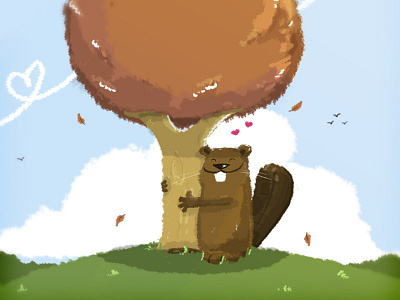 Wood is Good beaver brushes critter cute heart hill hug love sketch tree