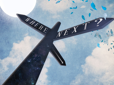 Where Next? - Magazine front cover clouds crossroads frontcover illustration leaves magazine next signpost sky space stars where