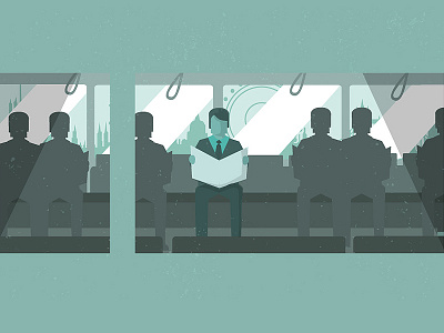 Riding On The Bus bus businessman commute illustration london newspaper train