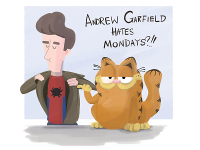 Andrew Garfield Hates Mondays andrew andrewgarfield cartoon cat garfield illustration marvel peterparker spiderman