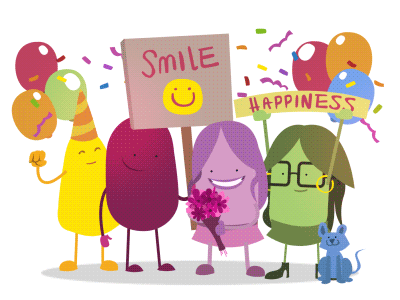 Happy Happiness Day beans cartoon cute group happiness happy illustration party signs