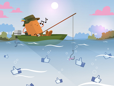 Fishing for Likes boat cartoon facebook fish fishing hook likes social water whistle worm