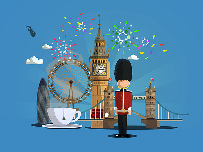 Cor Blimey it's London! bigben fireworks gerkin illustration london londoneye mary poppins travel