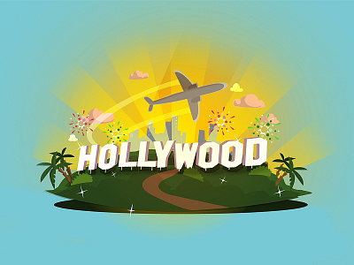 Travel to Hollywood aeroplane america city hills holiday hollywood illustration la travel