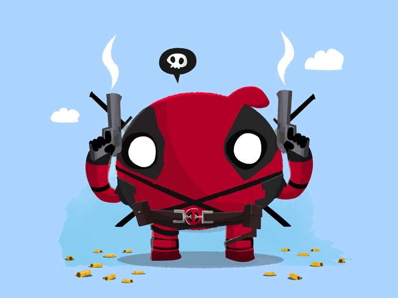 Chubby Deadpool deadpool guns illustration marvel merc red skull suit sword wade wilson