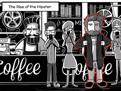 Rise of the Hipsters beard cartoon coffee comic design font hipster hipsters illustration iphone moustache typography