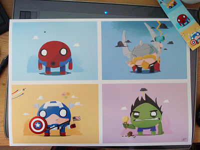 Chubby Heroes Print avengers captain america comics hulk illustration movies poster print spiderman super heroes thor